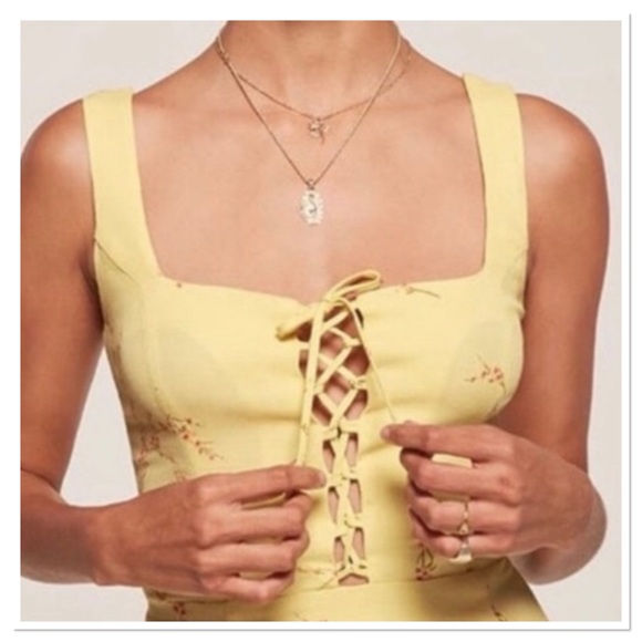 Reformation Elena Floral Sundress Lace Up Front Floral Yellow Pink Size 8 - Picture 3 of 13